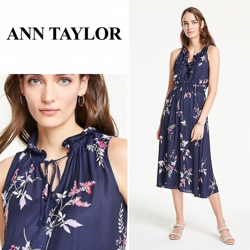Ann Taylor Floral Halter Ruffle Flare Dress